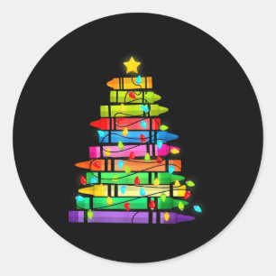 Christmas Tree Made Of Crayons School Teacher Life Classic Round Sticker