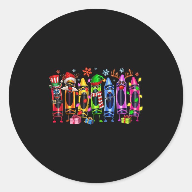 Christmas Tree Made Of Crayons School Teacher Life Classic Round Sticker (Front)
