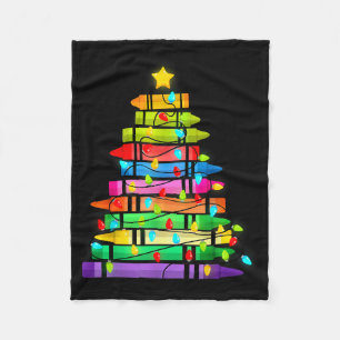 Christmas Tree Made Of Crayons School Teacher Life Fleece Blanket