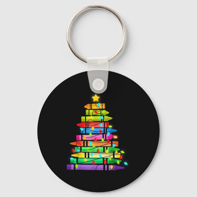 Christmas Tree Made Of Crayons School Teacher Life Key Ring (Front)