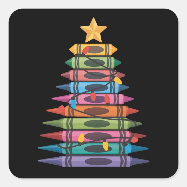 Christmas Tree Made of Crayons School Teacher Life Square Sticker (Front)