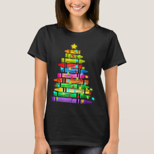 Christmas Tree Made Of Crayons School Teacher Life T-Shirt