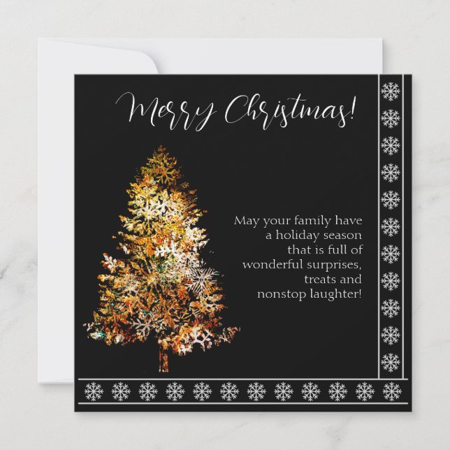 Christmas tree made of snowflakes black background (Front)