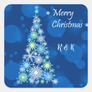 Christmas tree made of snowflakes. square sticker