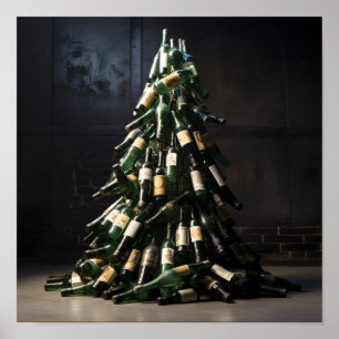 Christmas tree made of wine bottles poster