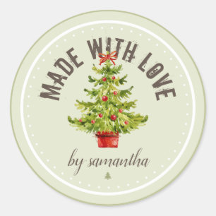 Christmas Tree Made With Love Personalised Classic Round Sticker