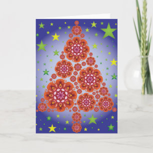 Christmas Tree Mandalas Stars Red Blue Green Colou Holiday Card