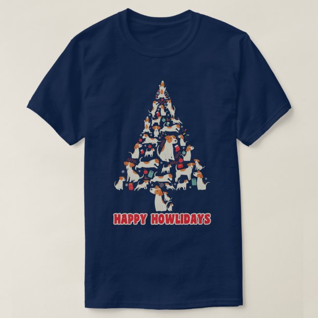 Christmas tree mas winter design dogs happy howlid T-Shirt (Design Front)