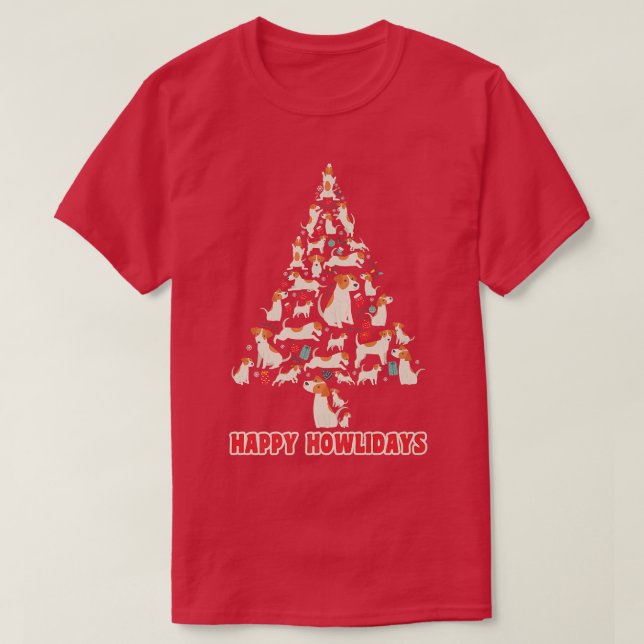 Christmas tree mas winter design dogs happy howlid T-Shirt (Design Front)