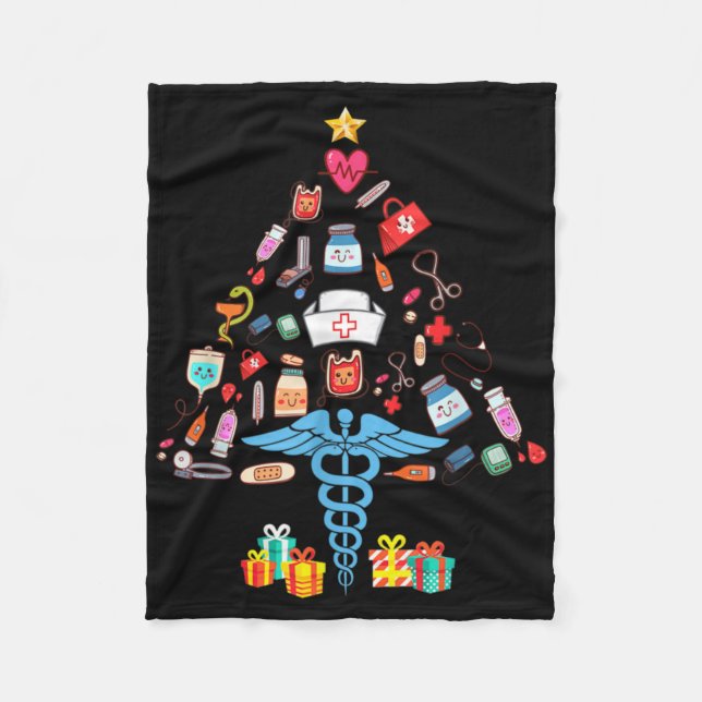 Christmas Tree Medical Tools Funny Nurse T Shirt  Fleece Blanket (Front)