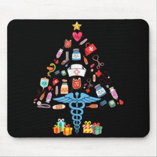 Christmas Tree Medical Tools Funny Nurse T Shirt Mouse Mat
