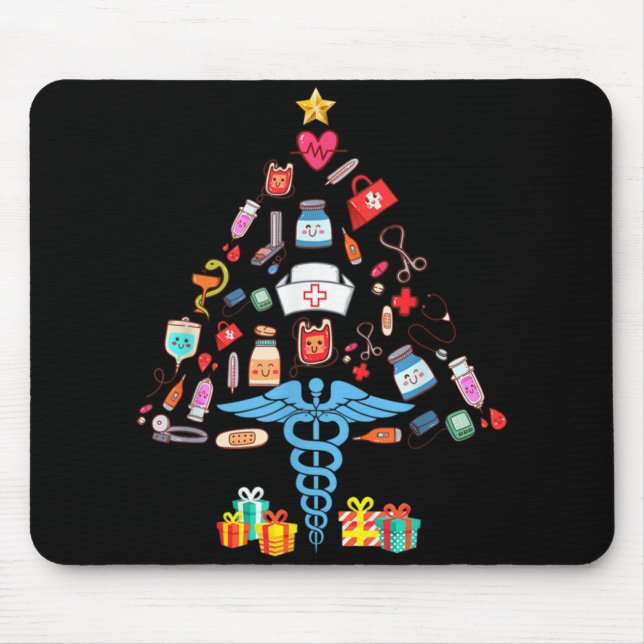 Christmas Tree Medical Tools Funny Nurse T Shirt  Mouse Mat (Front)
