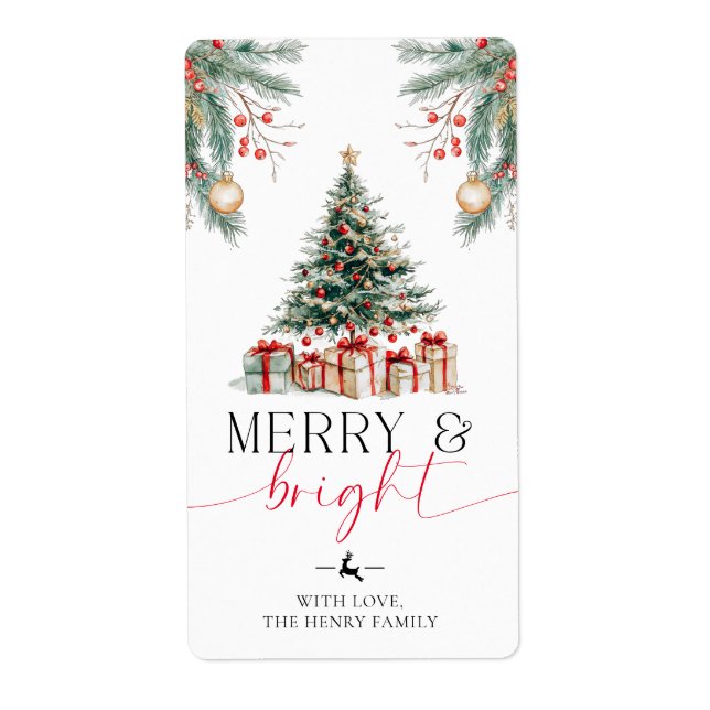 Christmas Tree Merry and Bright Gift Tag Stickers (Front)