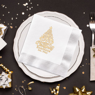 Christmas Tree Merry Christmas Family Name Date Foil Napkins