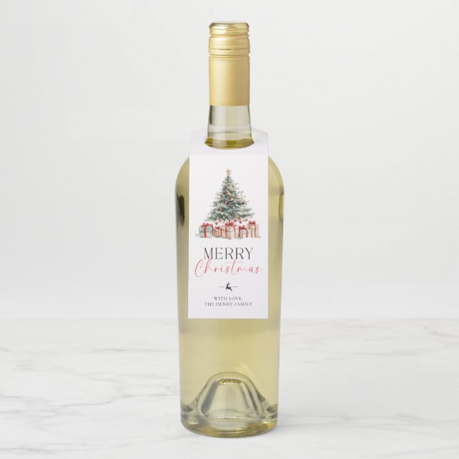 Christmas Tree Merry Christmas Gift Bottle Tag (On Bottle)