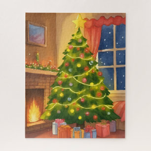 Christmas Tree Merry Christmas Painting Jigsaw Puzzle