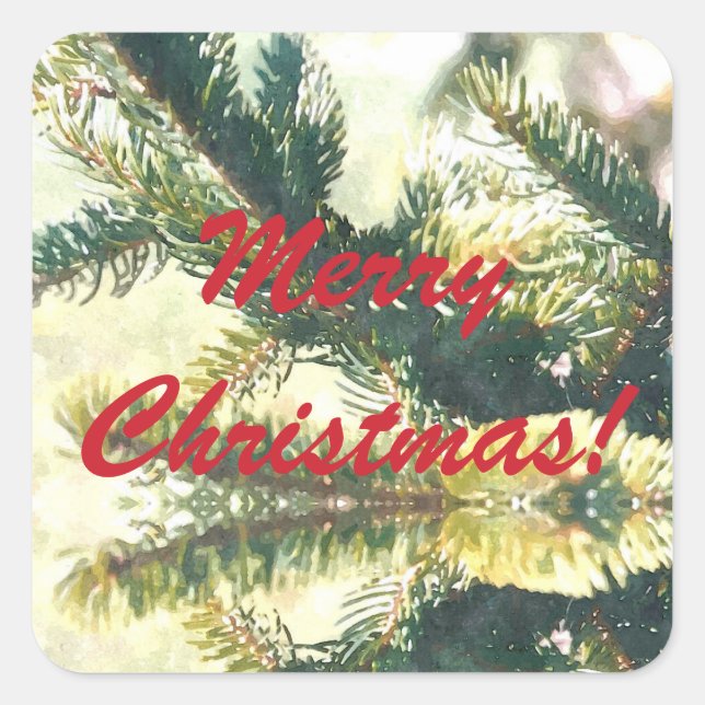 CHRISTMAS TREE MERRY CHRISTMAS SQUARE STICKER (Front)