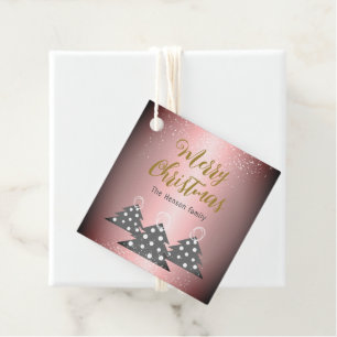 Christmas Tree Metallic Pink Family Holiday Favour Tags