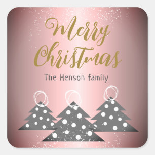 Christmas Tree Metallic Pink Family Holiday  Square Sticker