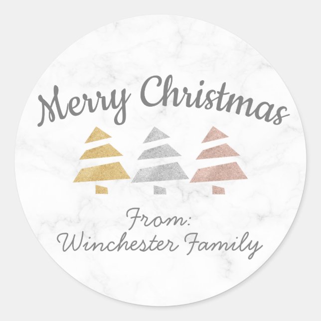 Christmas Tree (Metallic: Silver, Gold, Rose-gold) Classic Round Sticker (Front)