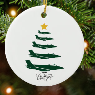 Christmas Tree, Military Aeroplane, Minimalist Ceramic Tree Decoration