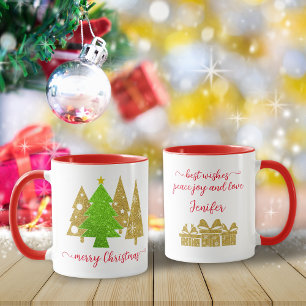 Christmas tree   Minimalist   Gold glitter gift Mug