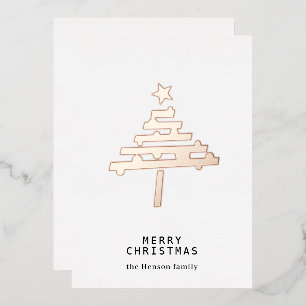Christmas Tree Minimalist Gold Rose  Foil Holiday Card