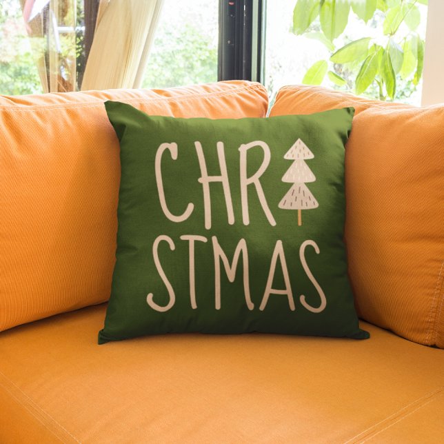 Christmas Tree Minimalist Scandinavian Green Cushion (Creator Uploaded)