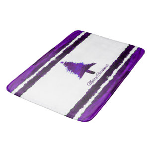 Christmas Tree Modern Holiday Pattern Purple Bath Mat