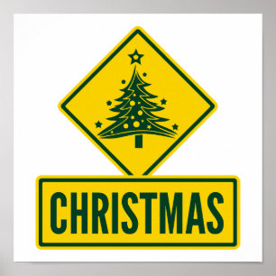 Christmas Tree Modern Holiday Road Warning Sign
