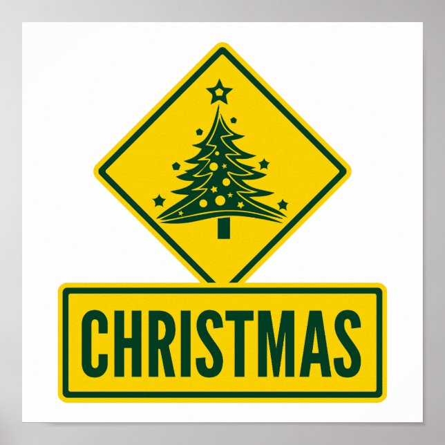 Christmas Tree Modern Holiday Road Warning Sign (Front)