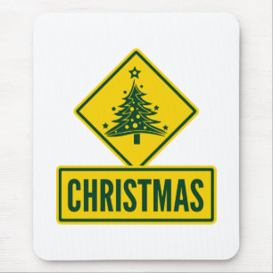 Christmas Tree Modern Holiday Road Warning Sign Mouse Mat