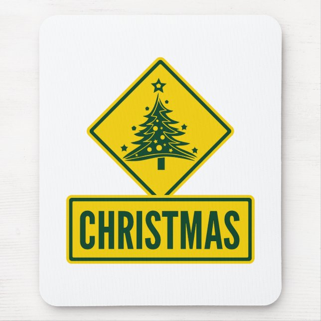 Christmas Tree Modern Holiday Road Warning Sign Mouse Mat (Front)