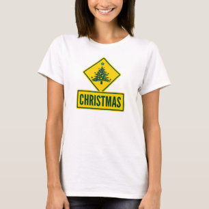 Christmas Tree Modern Holiday Road Warning Sign T-Shirt