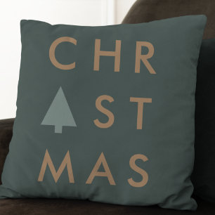 Christmas Tree   Modern Minimalist Gold and Green Cushion
