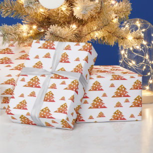 Christmas Tree Modern Orange Red Holiday Pattern Wrapping Paper