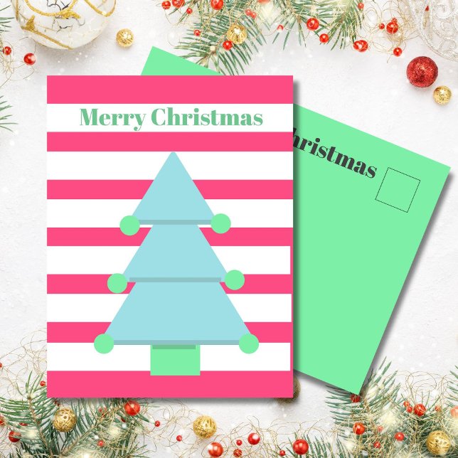 Christmas Tree Modern Stripe Green Greeting  Postcard (Creator Uploaded)