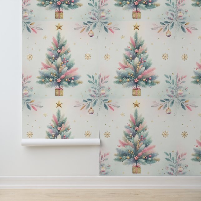 Christmas Tree Modern Style Pink and Blue Wallpaper (Application)
