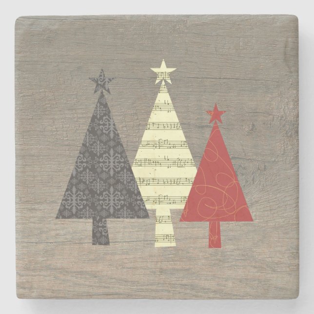 Christmas Tree Modern Wood Stone Coaster (Front)