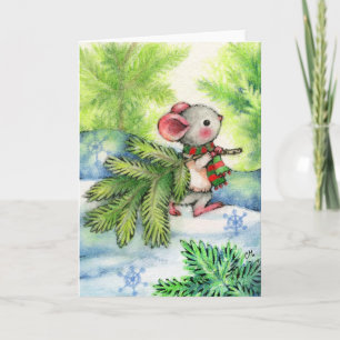 Christmas Tree Mouse Cute Animal Holiday Card