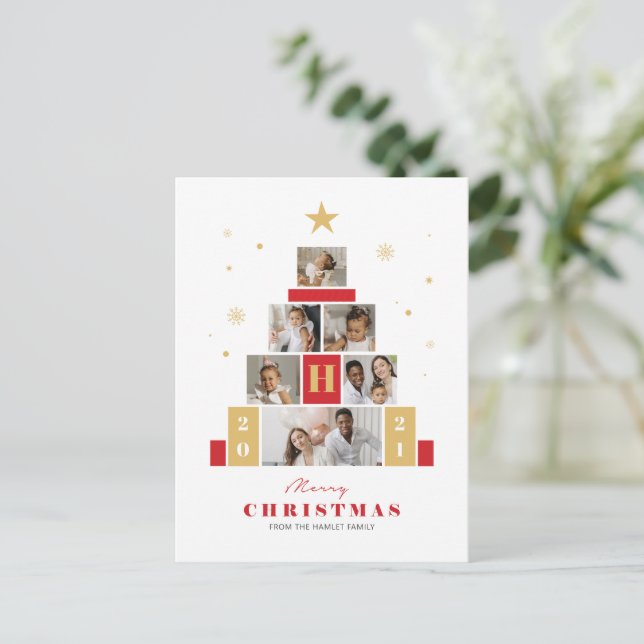 Christmas Tree multiple modern Photo Holiday Card (Standing Front)