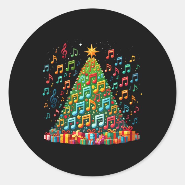 Christmas Tree Musical Note Music Teacher Musician Classic Round Sticker (Front)