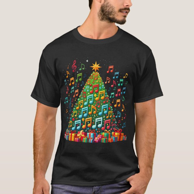 Christmas Tree Musical Note Music Teacher Musician T-Shirt (Front)