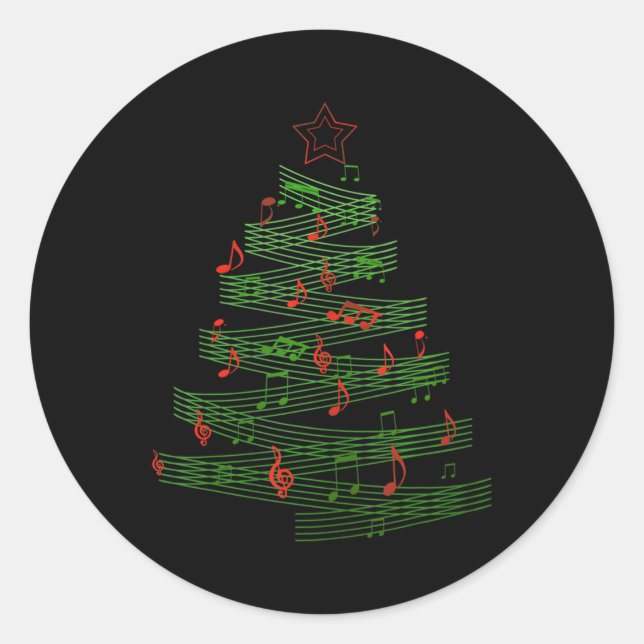 Christmas Tree Musical Notes Song Xmas Musician Classic Round Sticker (Front)