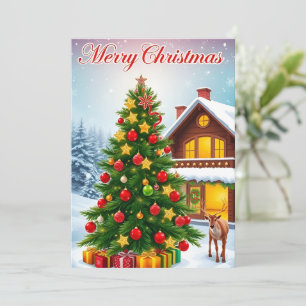 christmas tree n deer holiday card