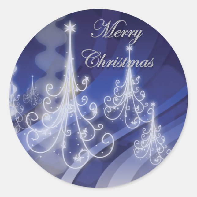 Christmas tree n modern snow classic round sticker (Front)