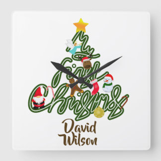 Christmas Tree Name My First Christmas for Kids Square Wall Clock