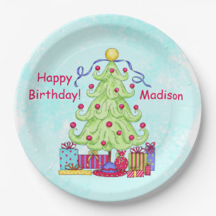 Christmas Tree Name Personalised Happy Birthday Paper Plate