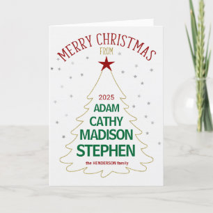 Christmas Tree Names Golden Coloured Stars Holiday Card
