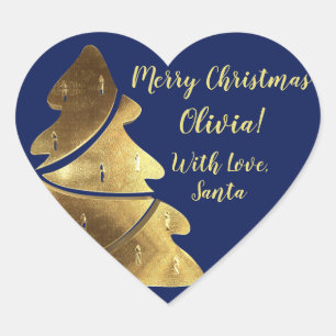 Christmas Tree Navy Blue and Gold Elegant Heart Sticker